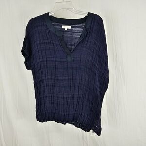 Ruby Yaya Navy Purple Striped Gauze Top Blouse Women's  Size Small